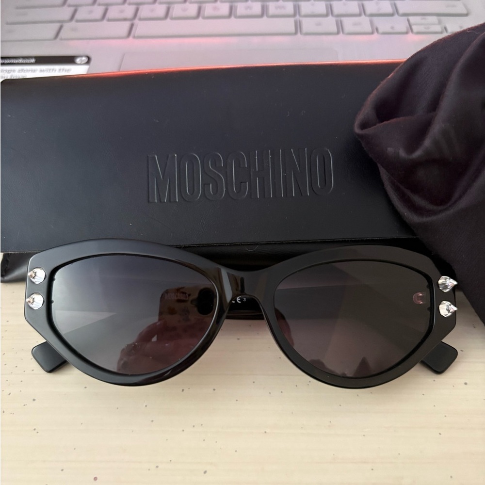 Moschino Black Cat-Eye Sunglasses with Crystal Studs